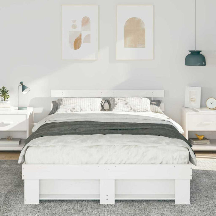 Sengestel med hovedgærde Hvid 140 x 200 cm Massiv fyrretræ