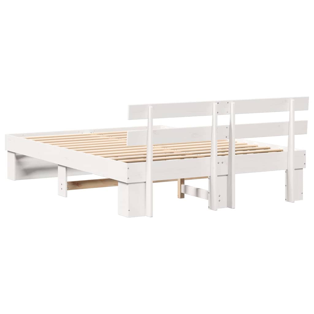 Sengestel med hovedgærde Hvid 140 x 200 cm Massiv fyrretræ