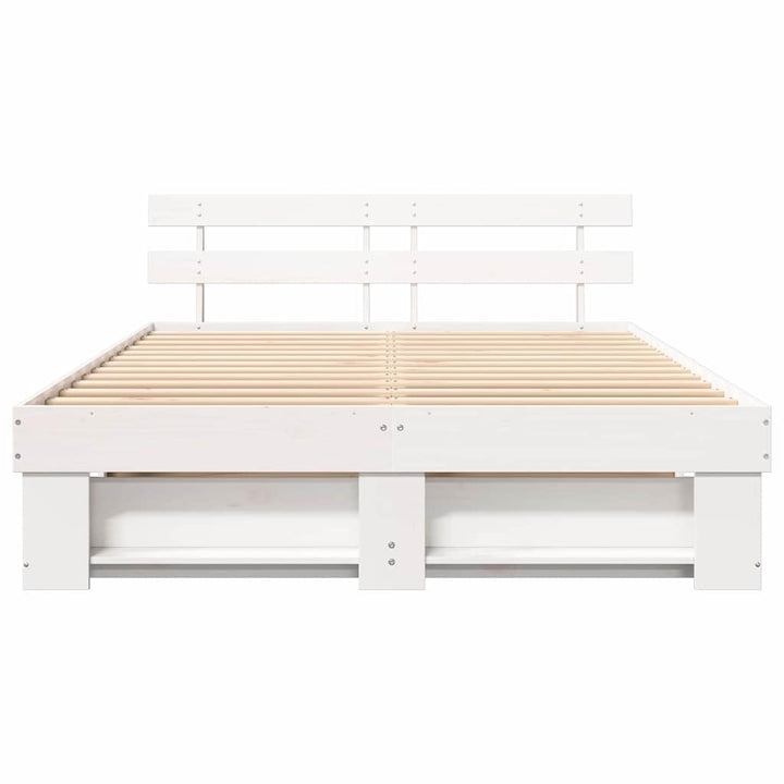 Sengestel med hovedgærde Hvid 140 x 200 cm Massiv fyrretræ