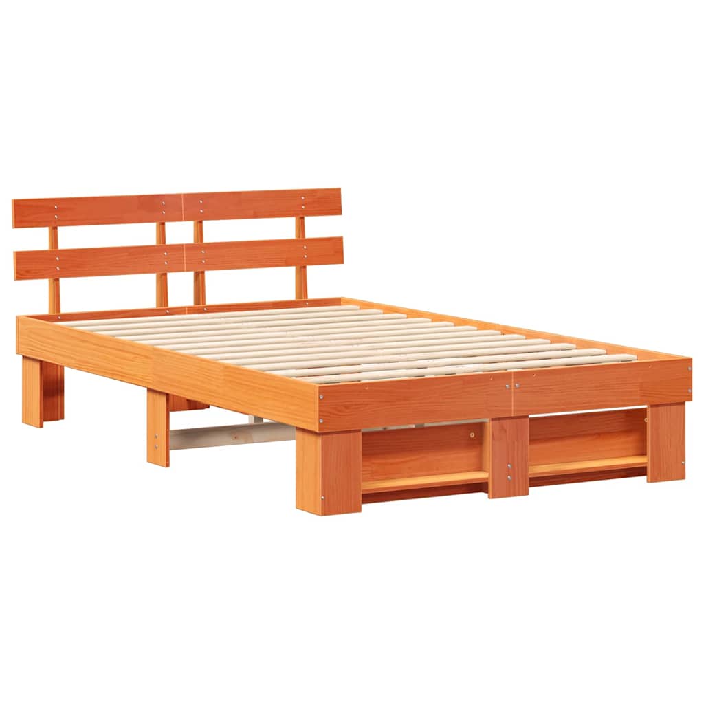 Sengestel med hovedgærde Voks brun 120 x 200 cm Massiv fyrretræ