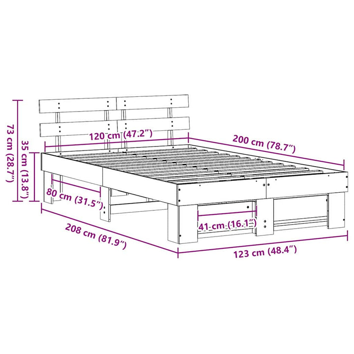 Sengestel med hovedgærde Voks brun 120 x 200 cm Massiv fyrretræ