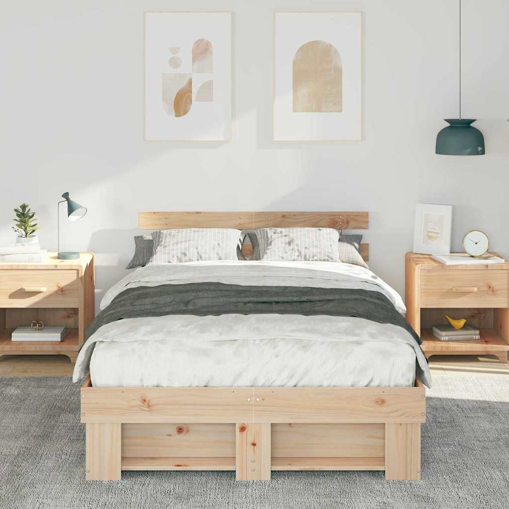 Sengestel med hovedgærde Brun 140 x 190 cm Massiv fyrretræ