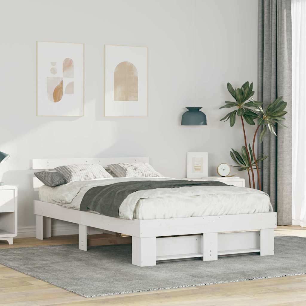 Sengestel med hovedgærde Hvid 140 x 190 cm Massiv fyrretræ