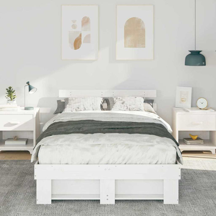 Sengestel med hovedgærde Hvid 140 x 190 cm Massiv fyrretræ