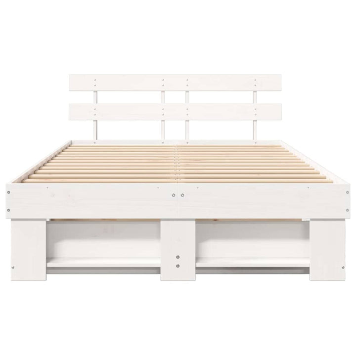 Sengestel med hovedgærde Hvid 140 x 190 cm Massiv fyrretræ