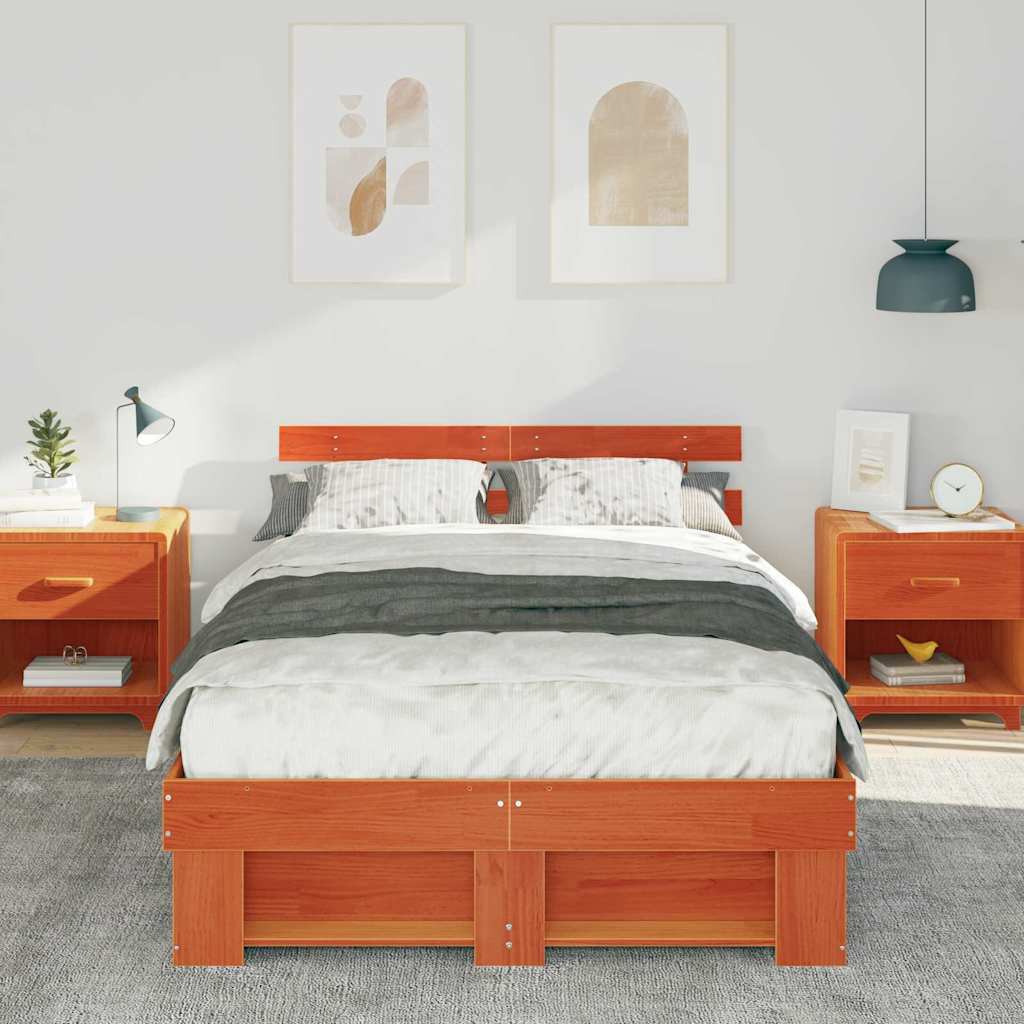 Sengestel med hovedgærde Voks brun 140 x 190 cm Massiv fyrretræ