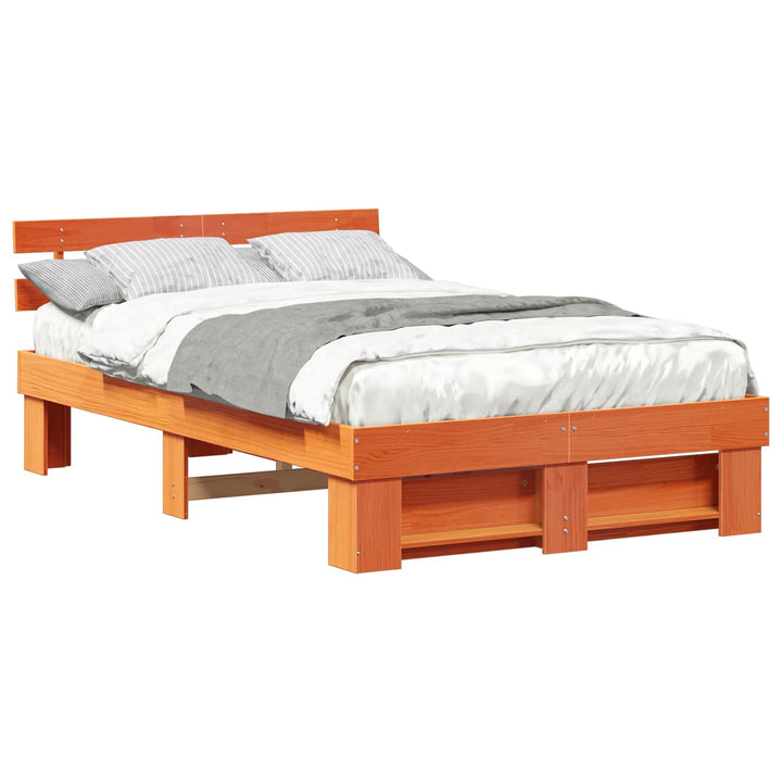 Sengestel med hovedgærde Voks brun 140 x 190 cm Massiv fyrretræ