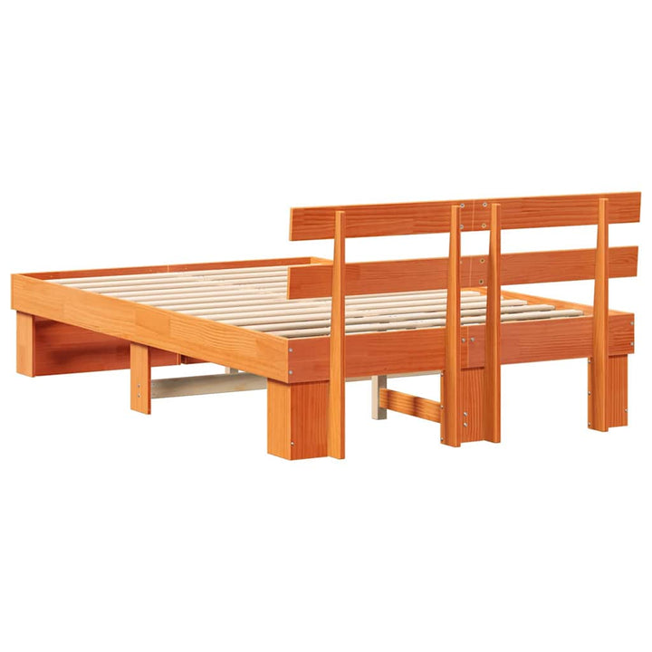 Sengestel med hovedgærde Voks brun 140 x 190 cm Massiv fyrretræ