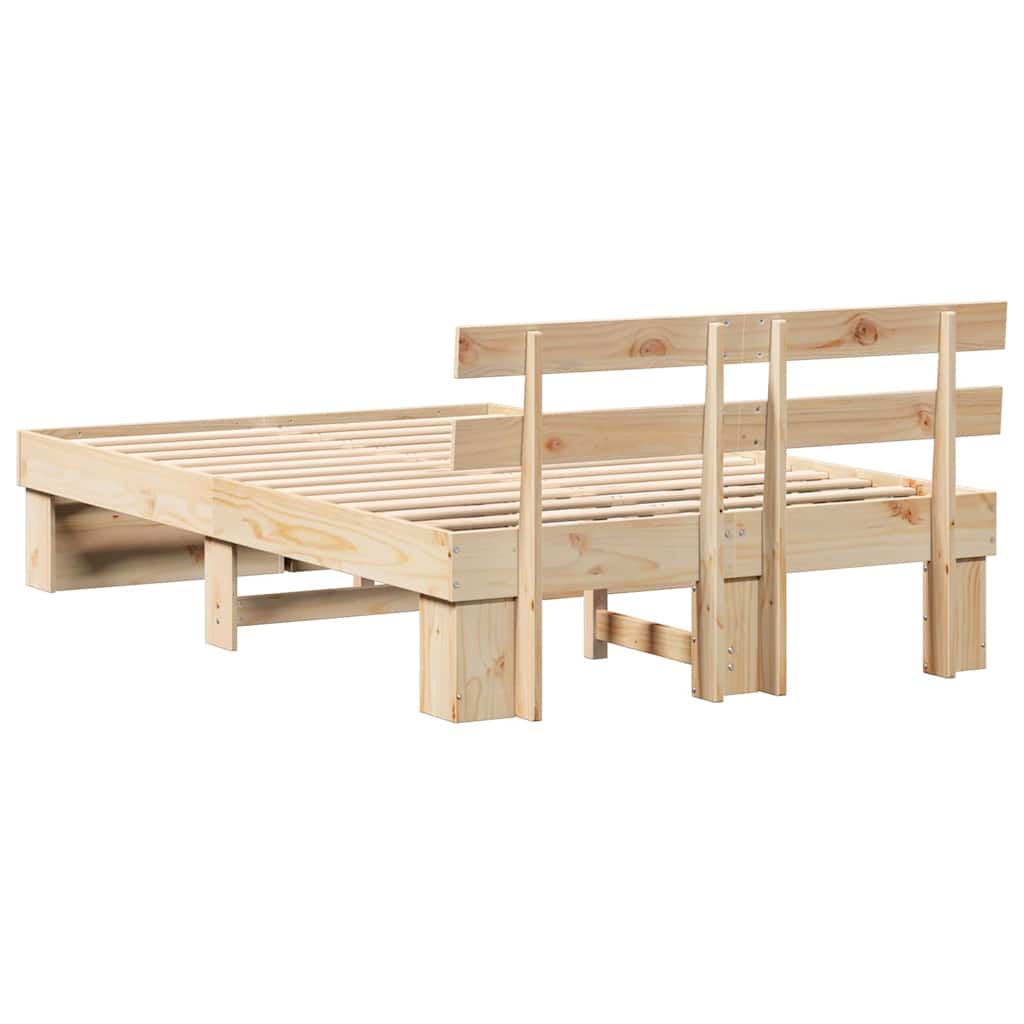 Sengestel med hovedgærde Brun 135 x 190 cm Massiv fyrretræ