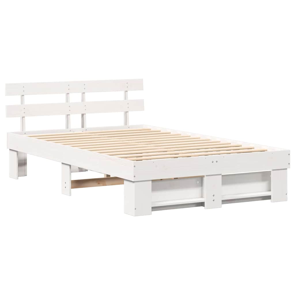 Sengestel med hovedgærde Hvid 135 x 190 cm Massiv fyrretræ