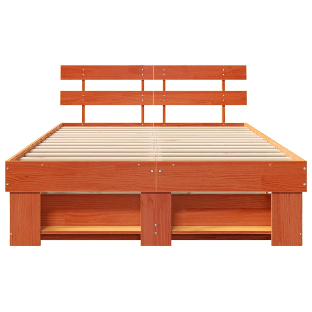 Sengestel med hovedgærde Voks brun 135 x 190 cm Massiv fyrretræ