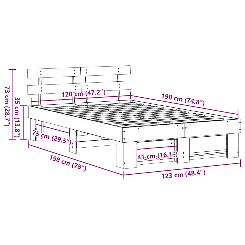 Sengestel med hovedgærde Brun 120 x 190 cm Massiv fyrretræ