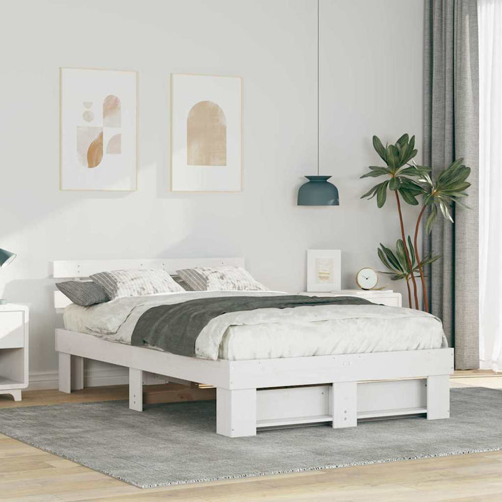 Sengestel med hovedgærde Hvid 120 x 190 cm Massiv fyrretræ