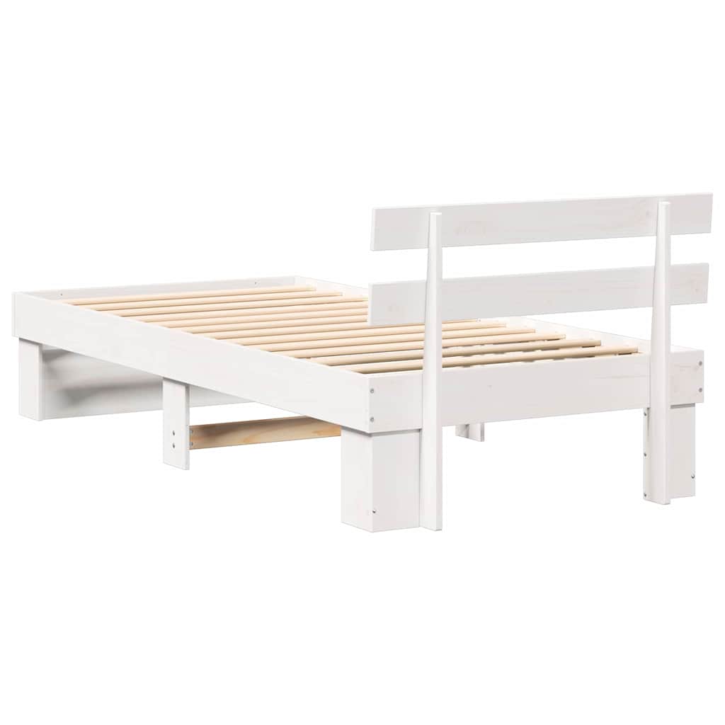 Sengestel med hovedgærde Hvid 90 x 200 cm Massiv fyrretræ
