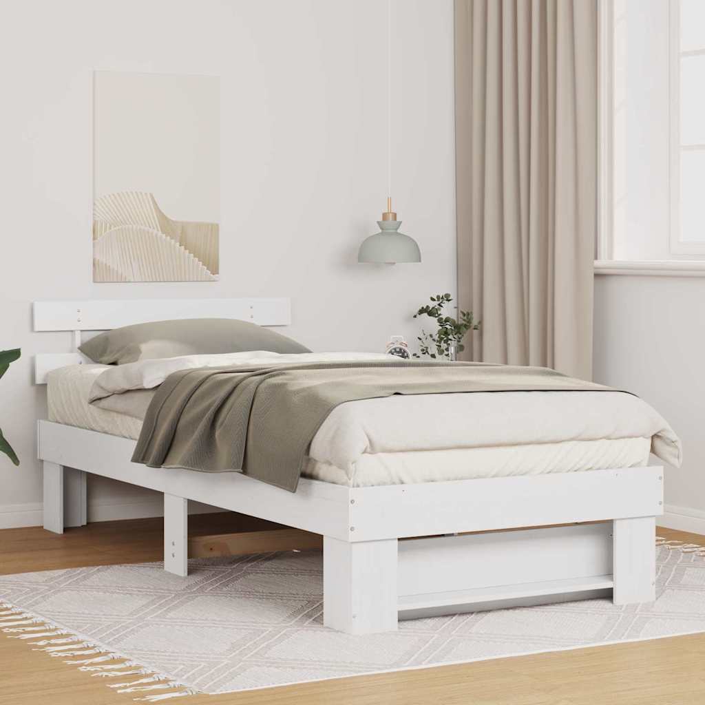Sengestel med hovedgærde Hvid 80 x 200 cm Massiv fyrretræ
