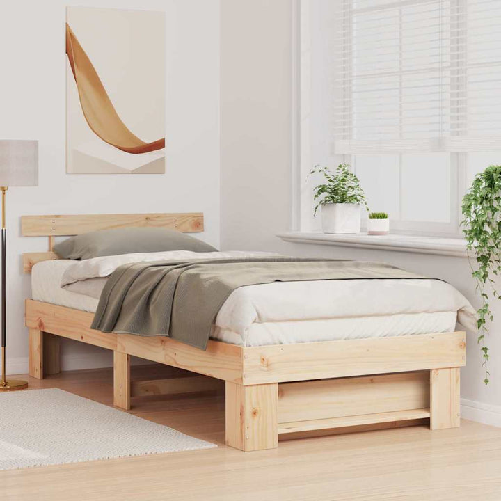 Sengestel med hovedgærde Brun 75 x 190 cm Massiv fyrretræ