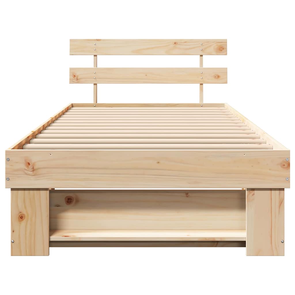 Sengestel med hovedgærde Brun 75 x 190 cm Massiv fyrretræ