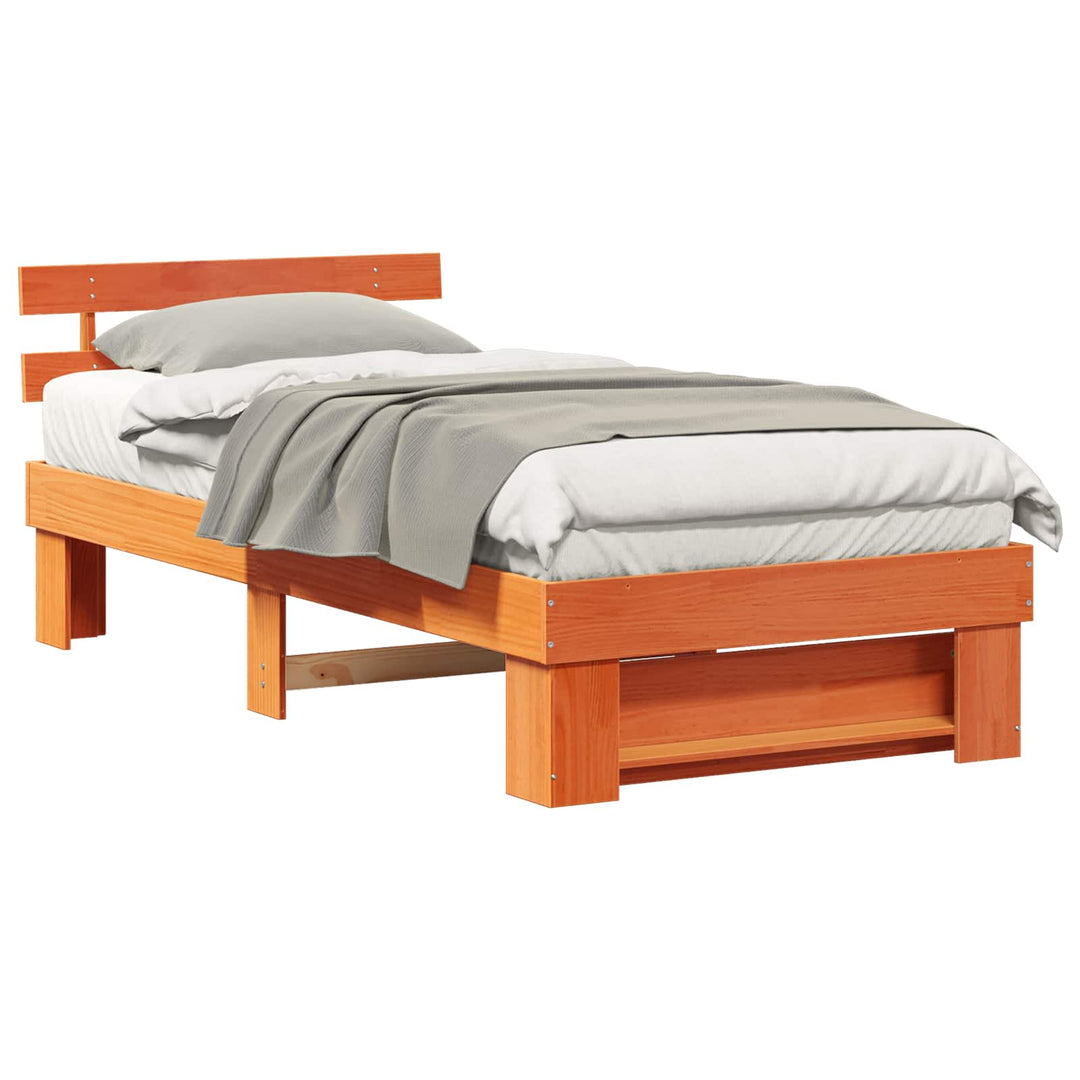 Sengestel med hovedgærde Voks brun 75 x 190 cm Massiv fyrretræ