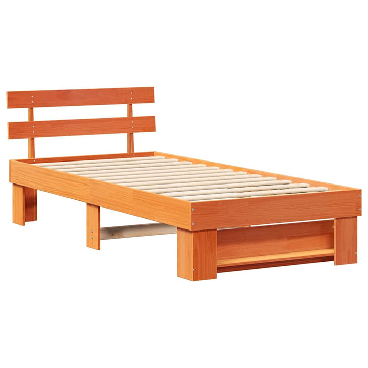 Sengestel med hovedgærde Voks brun 75 x 190 cm Massiv fyrretræ