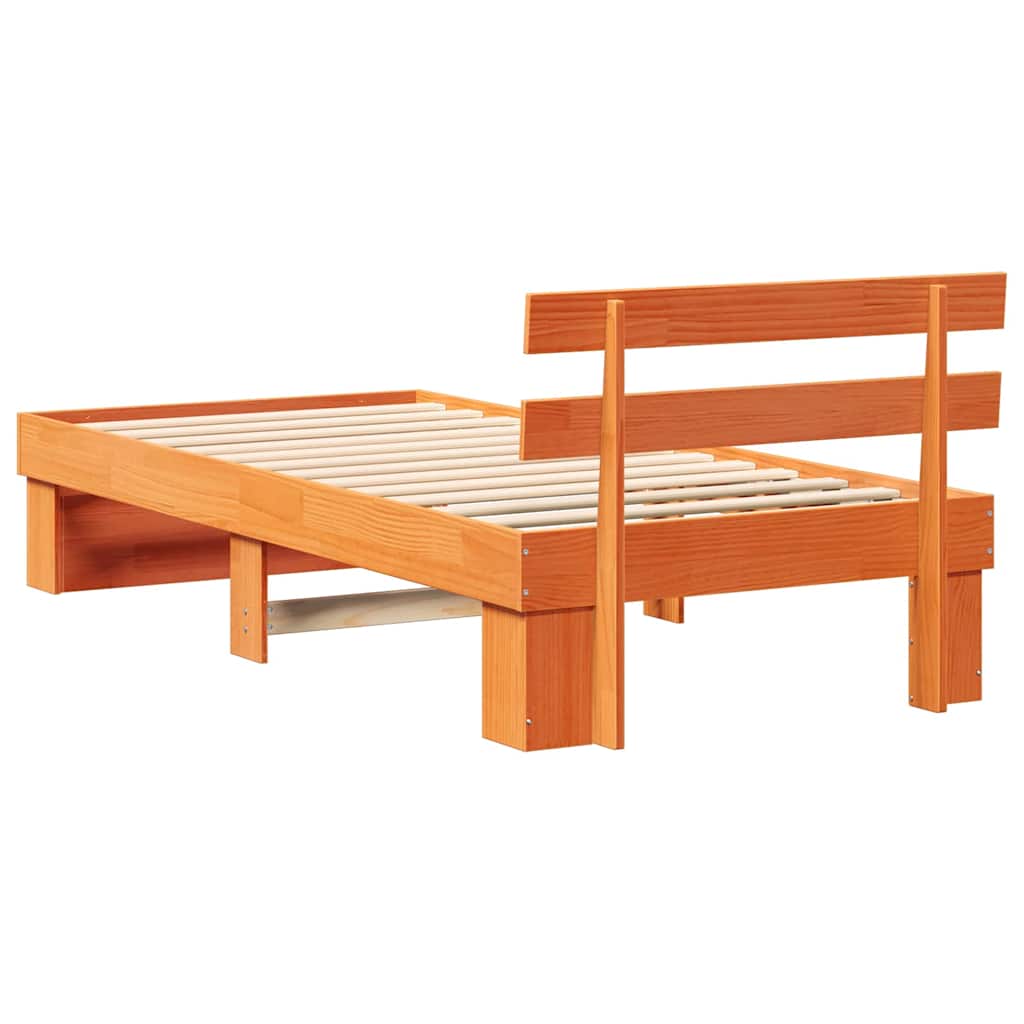 Sengestel med hovedgærde Voks brun 75 x 190 cm Massiv fyrretræ