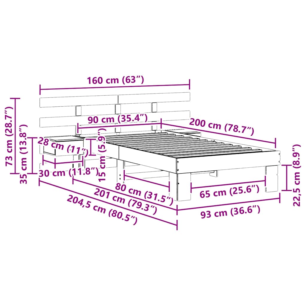 Sengestel med hovedgærde Brun 90 x 200 cm Massiv fyrretræ