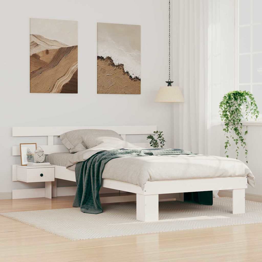 Sengestel med hovedgærde Hvid 90 x 200 cm Massiv fyrretræ