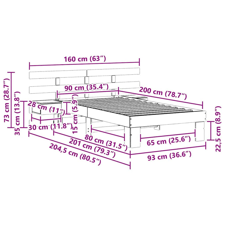 Sengestel med hovedgærde Hvid 90 x 200 cm Massiv fyrretræ