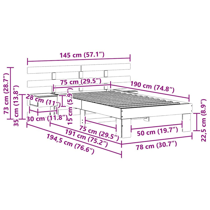 Sengestel med hovedgærde Hvid 75 x 190 cm Massiv fyrretræ