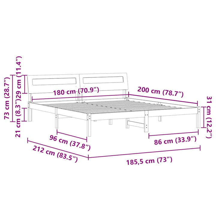 Sengestel med hovedgærde Brun 180 x 200 cm Massiv fyrretræ