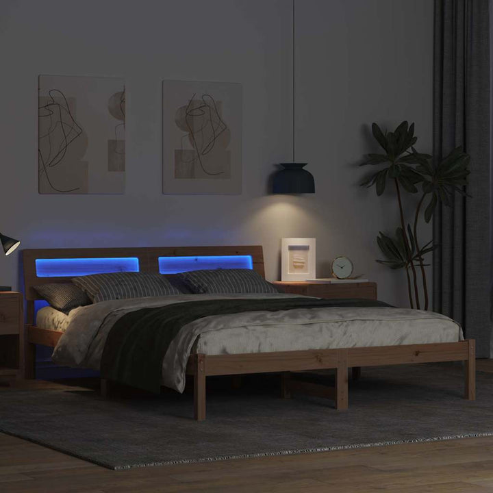Sengestel med hovedgærde Brun 160 x 200 cm Massiv fyrretræ