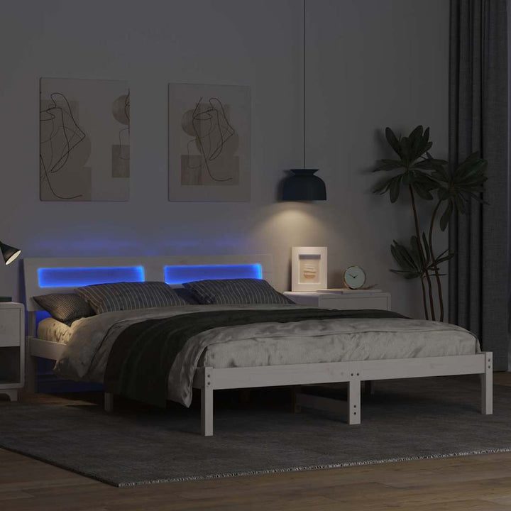 Sengestel med hovedgærde Hvid 160 x 200 cm Massiv fyrretræ