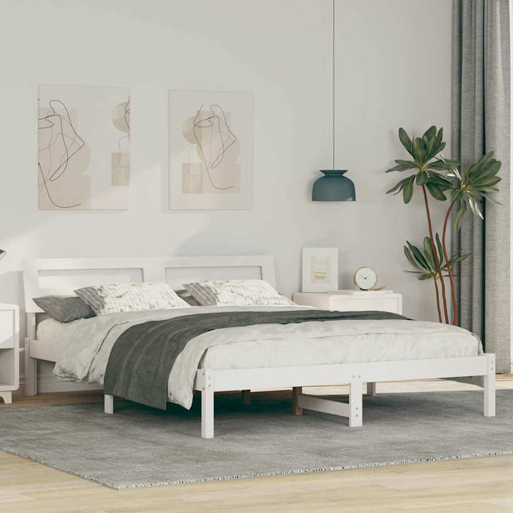 Sengestel med hovedgærde Hvid 160 x 200 cm Massiv fyrretræ