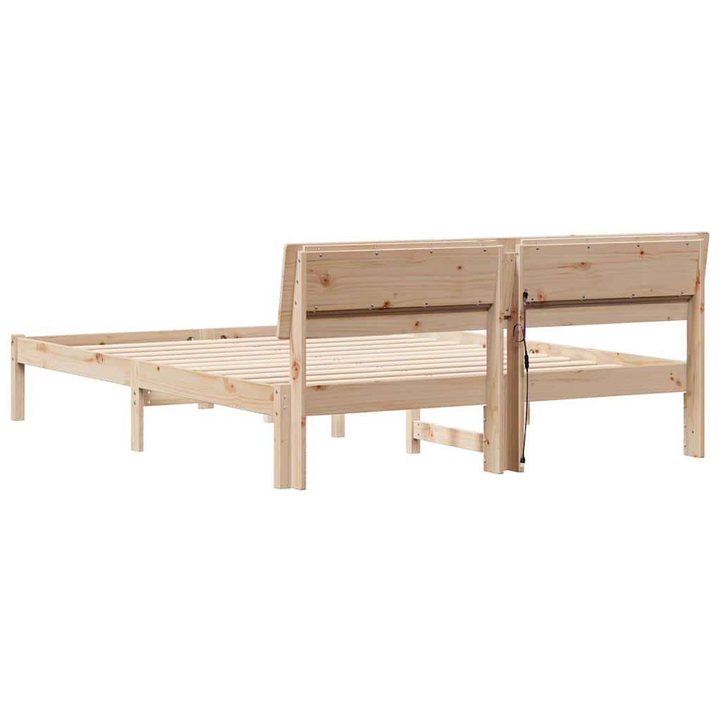 Sengestel med hovedgærde Brun 150 x 200 cm Massiv fyrretræ