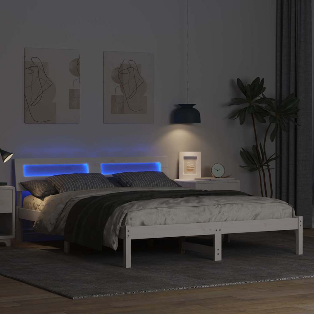 Sengestel med hovedgærde Hvid 150 x 200 cm Massiv fyrretræ