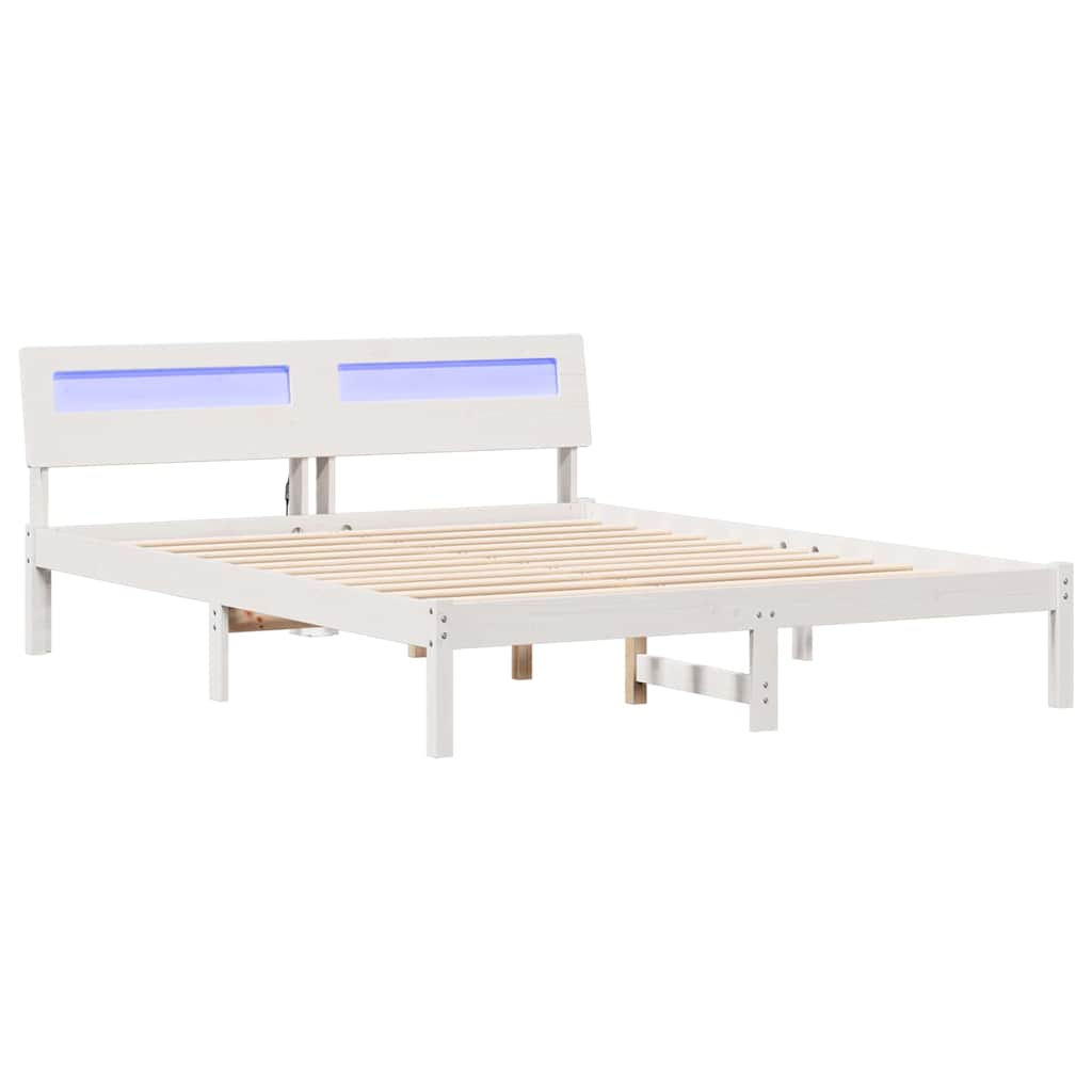 Sengestel med hovedgærde Hvid 150 x 200 cm Massiv fyrretræ