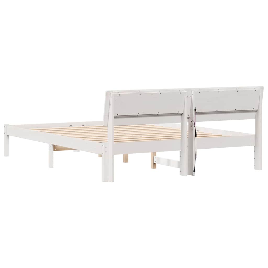 Sengestel med hovedgærde Hvid 150 x 200 cm Massiv fyrretræ