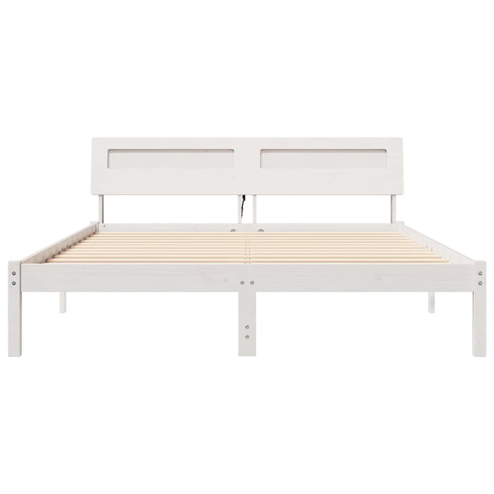 Sengestel med hovedgærde Hvid 150 x 200 cm Massiv fyrretræ