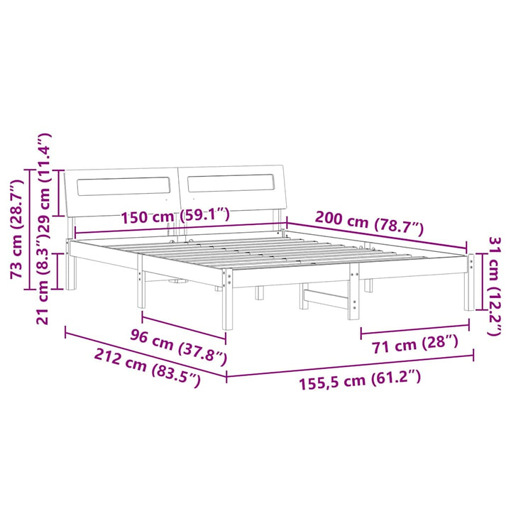 Sengestel med hovedgærde Hvid 150 x 200 cm Massiv fyrretræ
