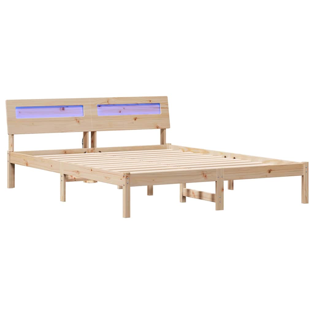 Sengestel med hovedgærde Brun 140 x 200 cm Massiv fyrretræ