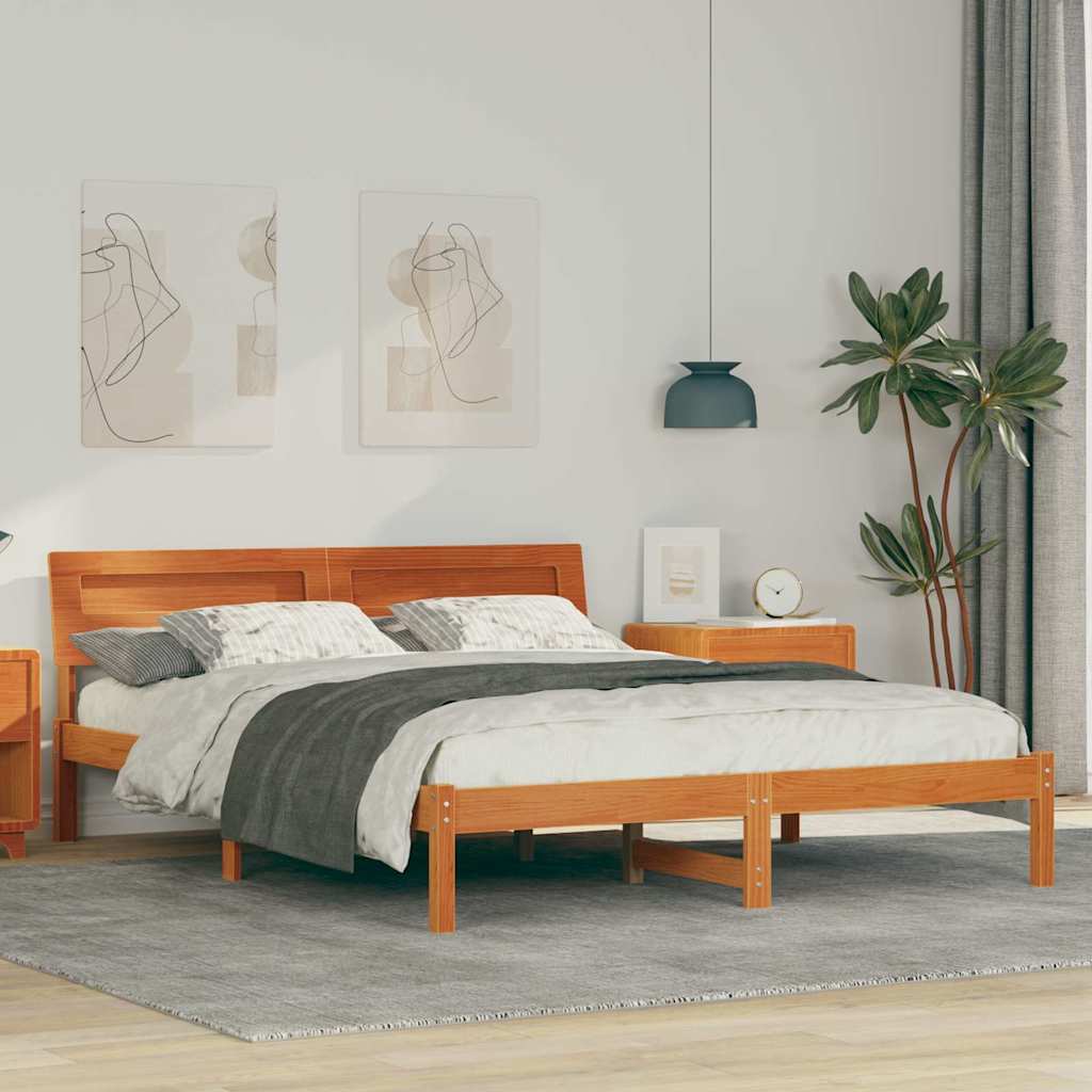 Sengestel med hovedgærde Voks brun 140 x 200 cm Massiv fyrretræ