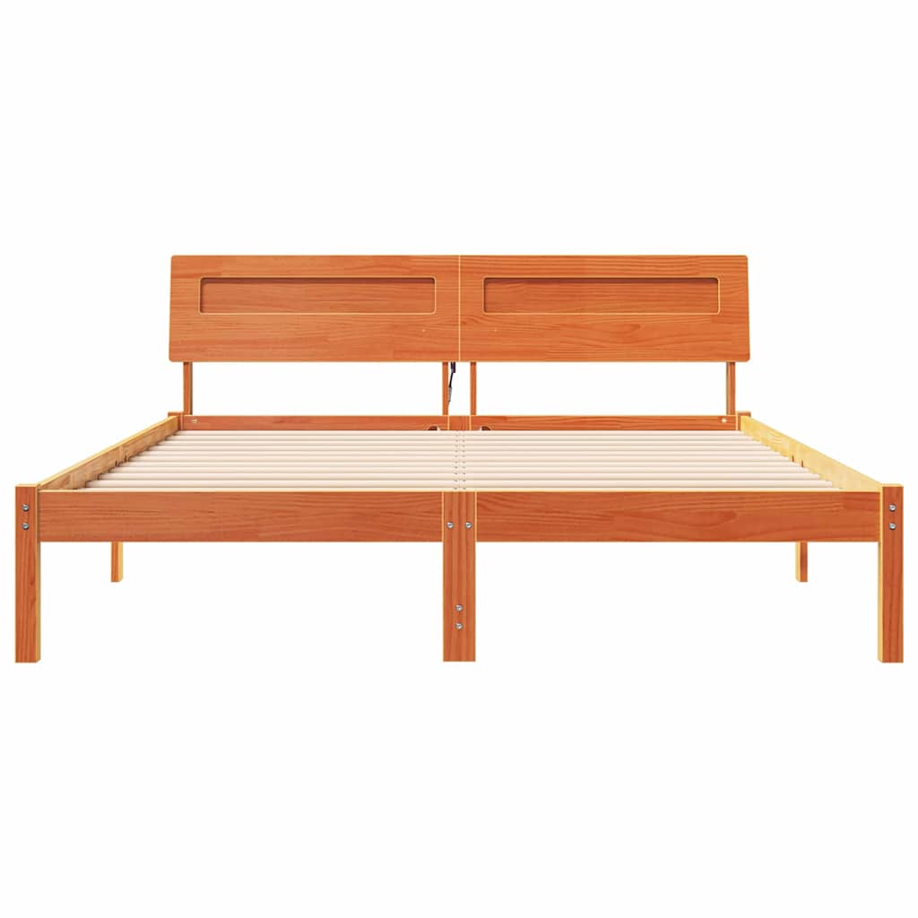 Sengestel med hovedgærde Voks brun 140 x 200 cm Massiv fyrretræ