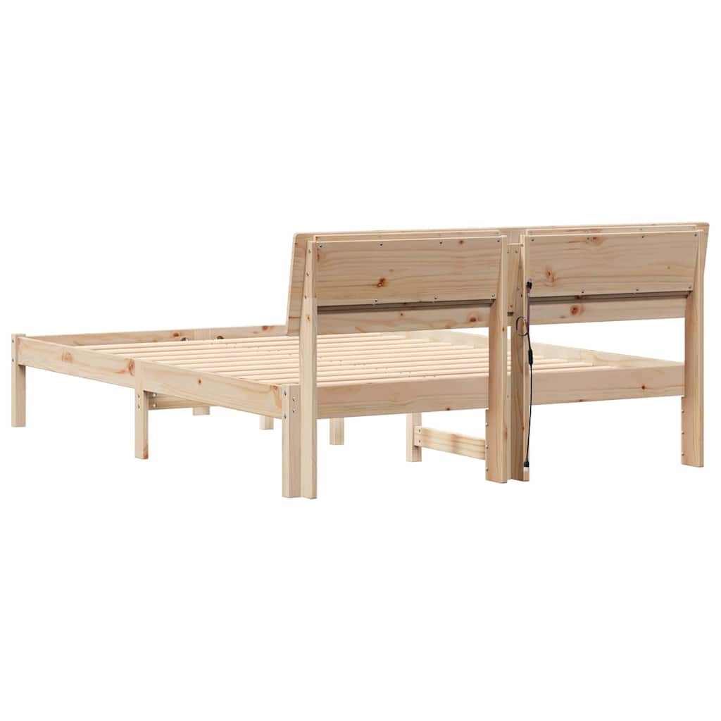 Sengestel med hovedgærde Brun 140 x 190 cm Massiv fyrretræ