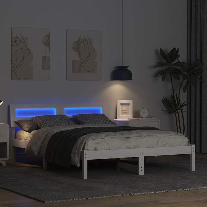 Sengestel med hovedgærde Hvid 140 x 190 cm Massiv fyrretræ