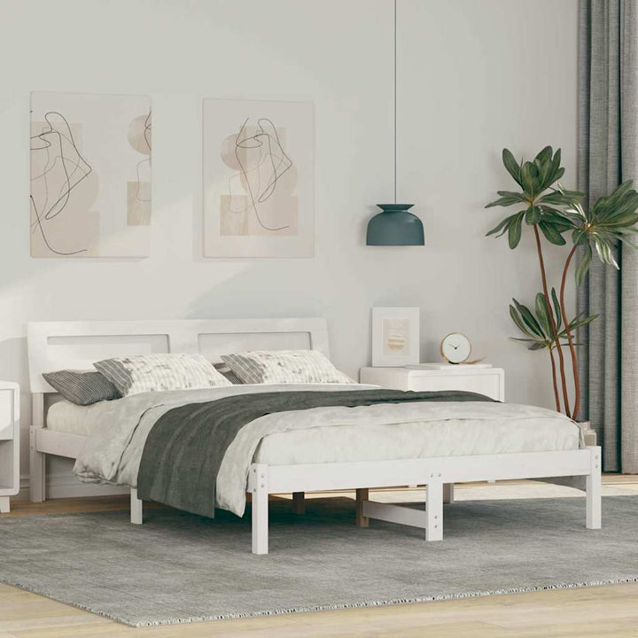 Sengestel med hovedgærde Hvid 140 x 190 cm Massiv fyrretræ