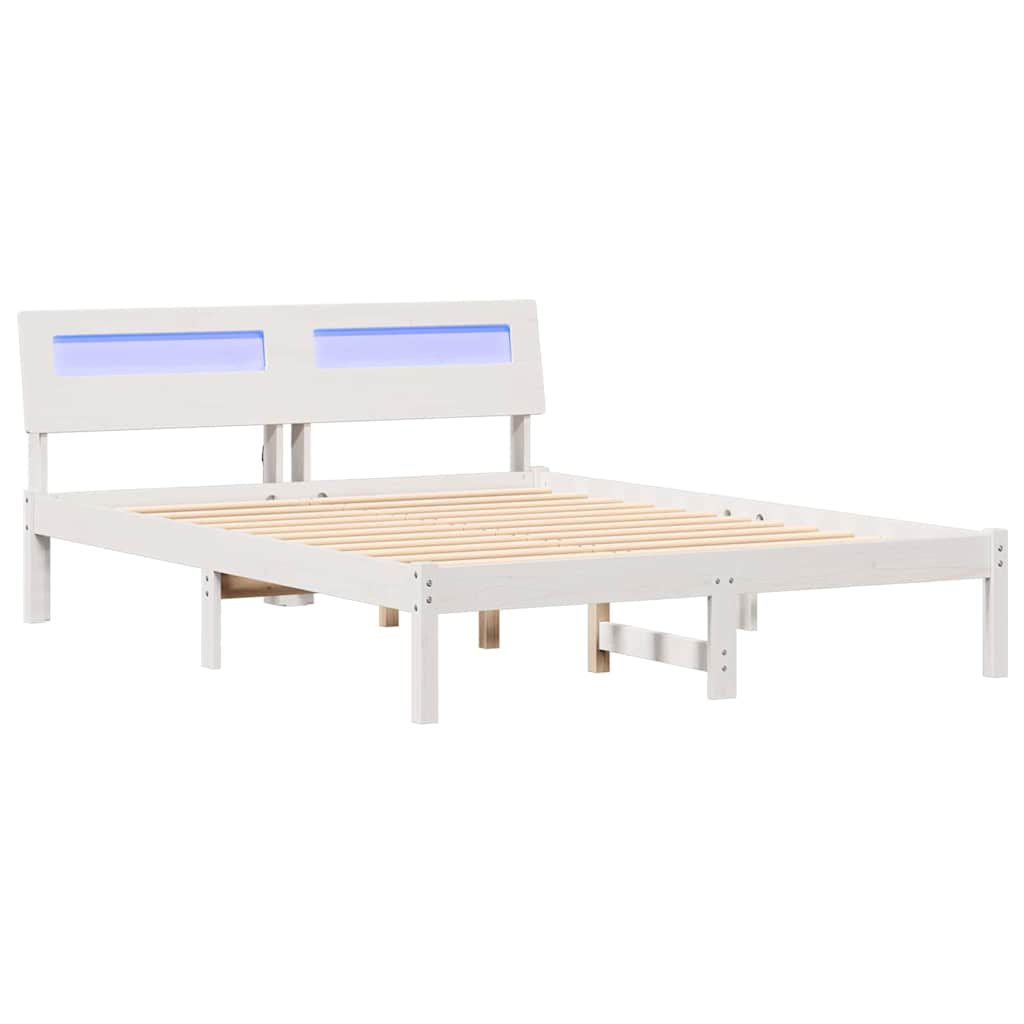 Sengestel med hovedgærde Hvid 140 x 190 cm Massiv fyrretræ