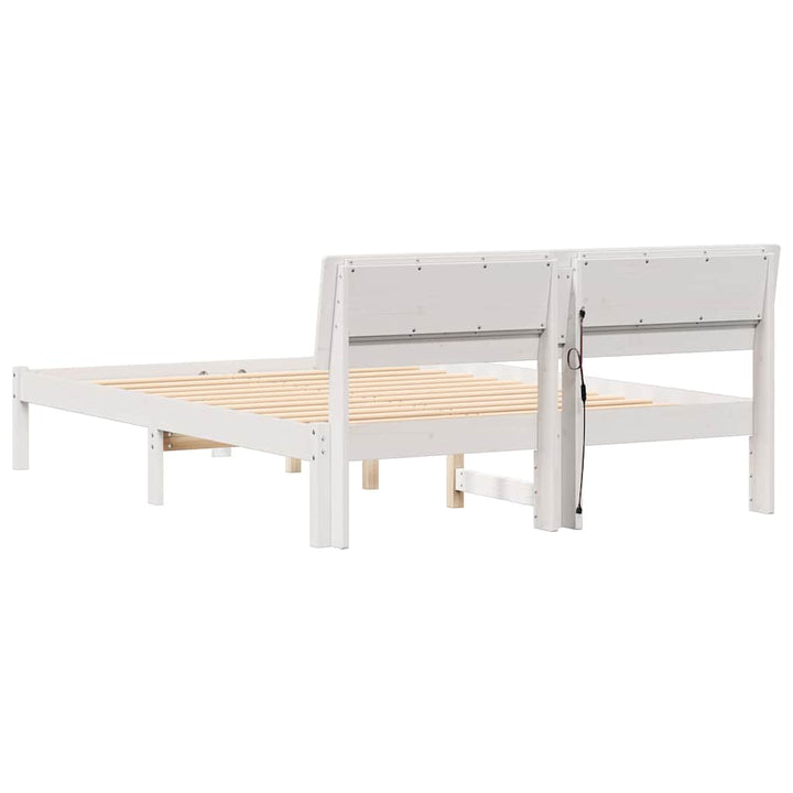 Sengestel med hovedgærde Hvid 140 x 190 cm Massiv fyrretræ