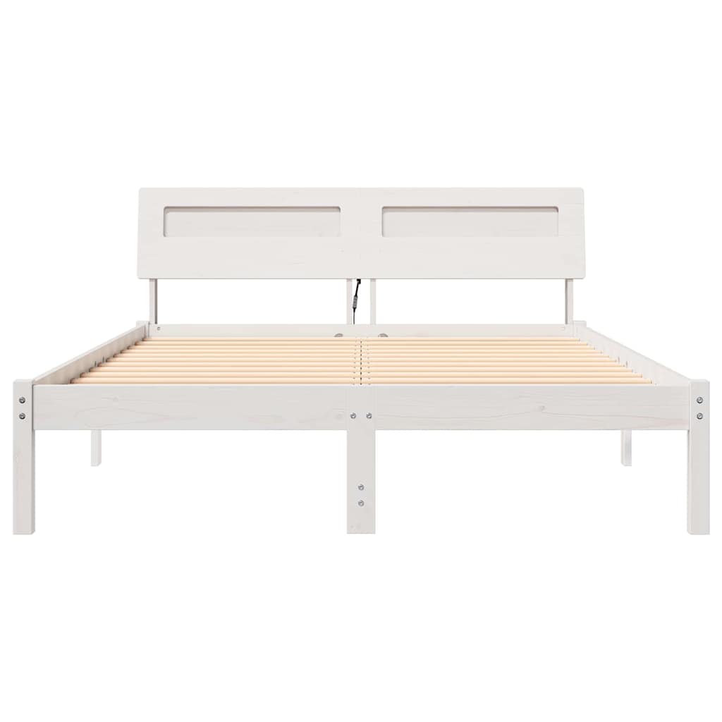 Sengestel med hovedgærde Hvid 140 x 190 cm Massiv fyrretræ