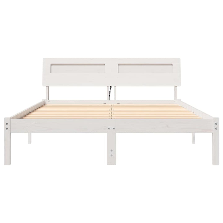 Sengestel med hovedgærde Hvid 140 x 190 cm Massiv fyrretræ