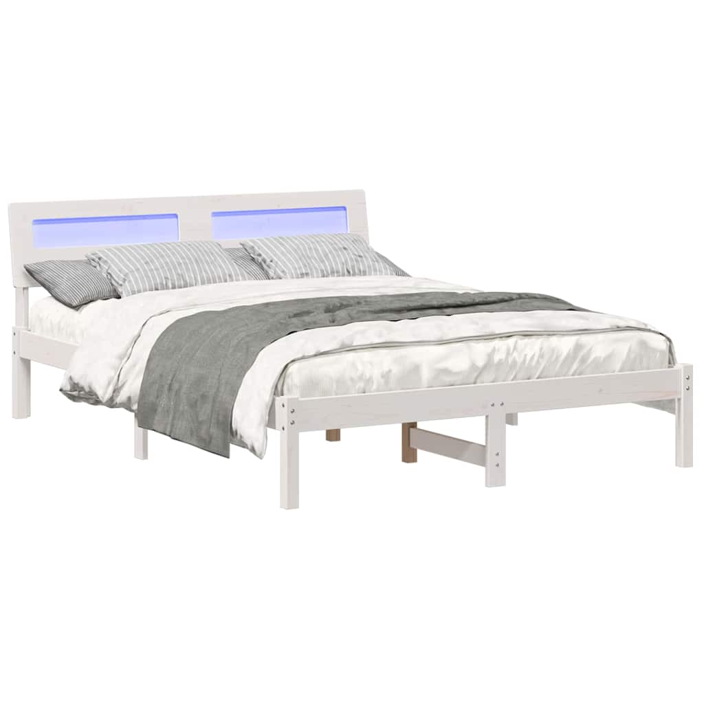 Sengestel med hovedgærde Hvid 140 x 190 cm Massiv fyrretræ