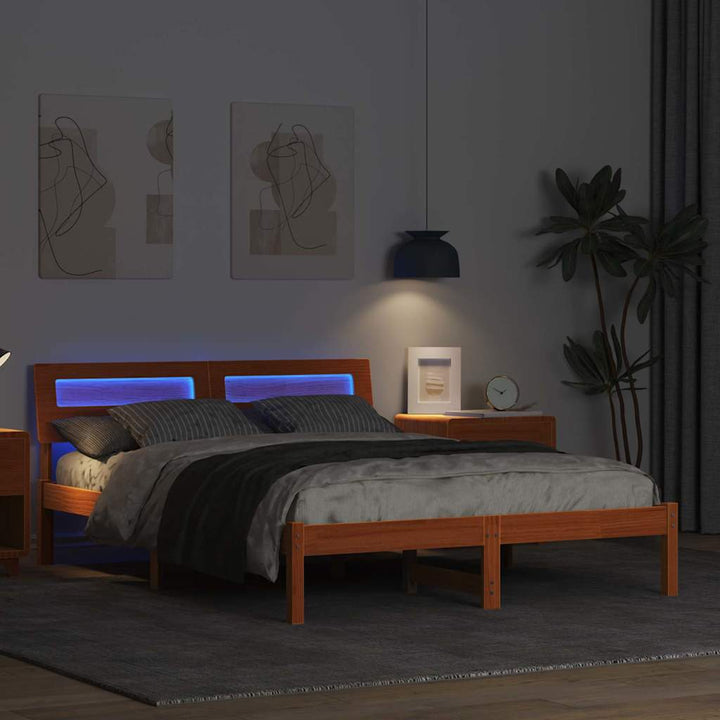 Sengestel med hovedgærde Voks brun 140 x 190 cm Massiv fyrretræ